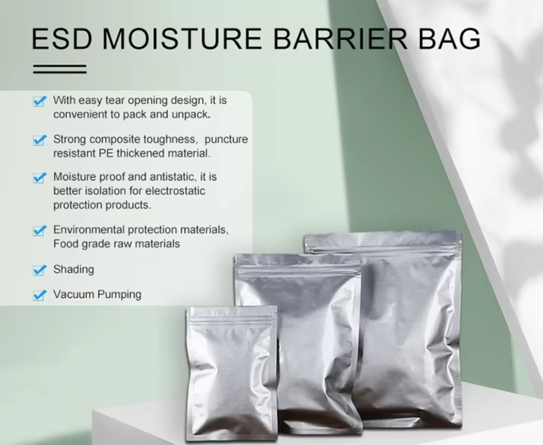 PET AL NY PE Material Plastic Aluminum Foil Zipper Handle Static Shielding AntiStatic Moisture-Proof ESD Moisture Barrier Bag